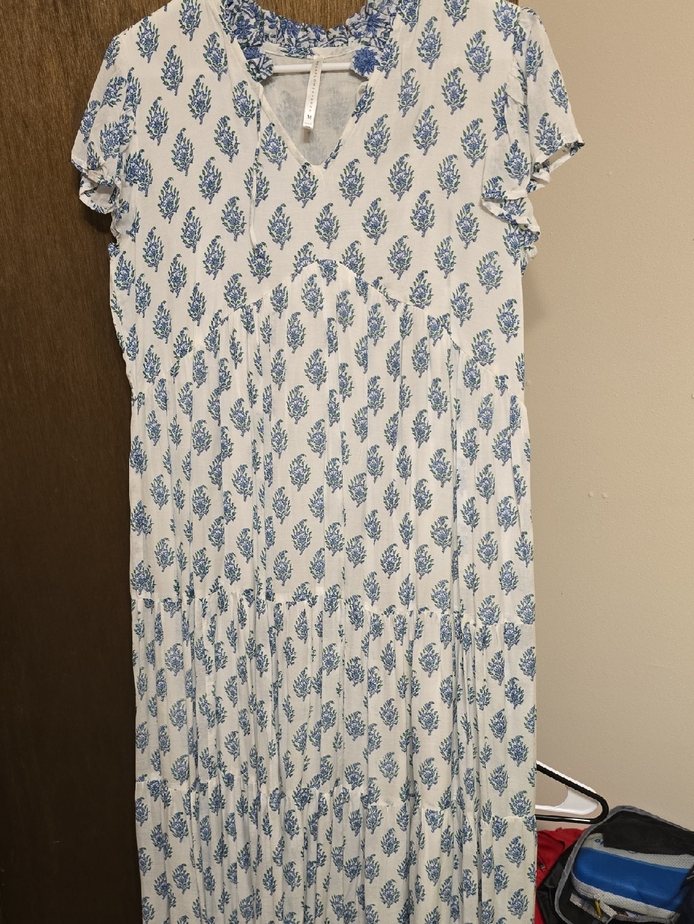 Blue Floral V-Neck Maxi Dress